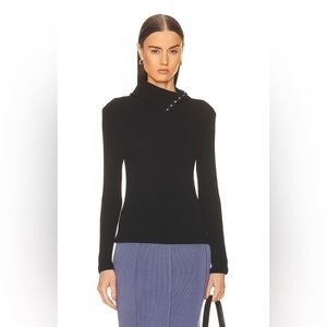 Enza Costa Sweater Knit Split Collar Long Sleeve Top